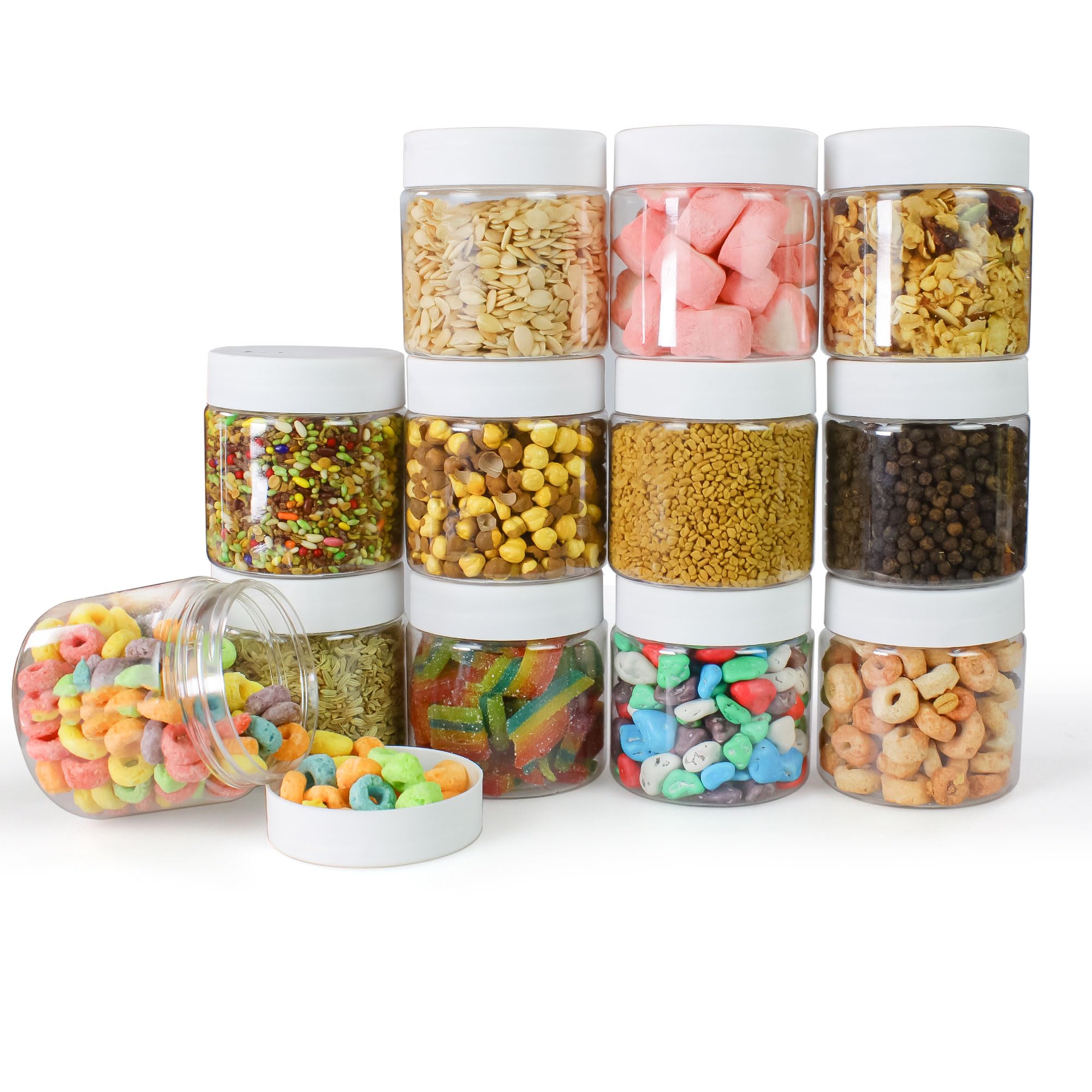 PEARLPET Dibbi Round jars Plastic Airtight Jars, White, 12 pieces, 300g (B0D6WD7GJ1) Amazon Price History, Amazon Price Tracker