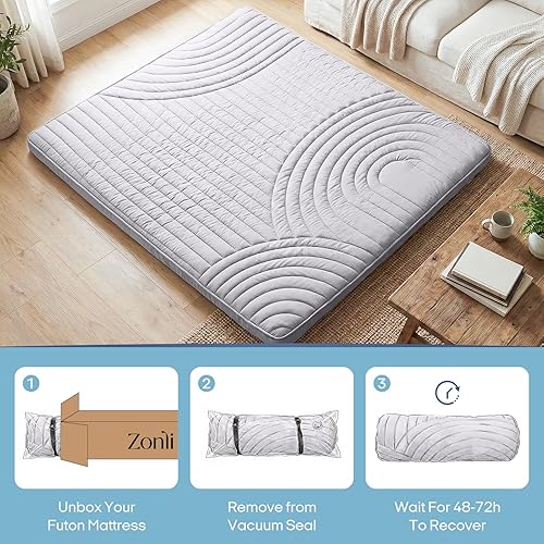 Miniatura 9 de ZonLi Colchón de futón japonés extra grueso, acolchado vintage a rayas, tamaño individual, cubrecolchón portátil para adultos, tapete de tatami