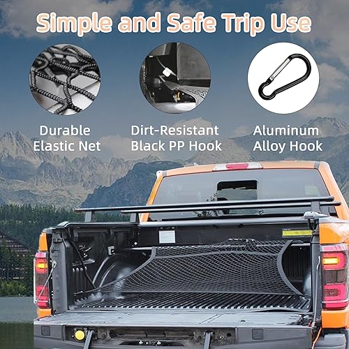 Miniatura 4 de TRICALI Red de carga elástica con ganchos, organizador de malla de carga para caja de camión, malla de una sola capa de 4 x 4 pies (se estira hasta