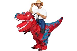 Adults Inflatable Costume Riding A T-Rex, Light-Up Eyes