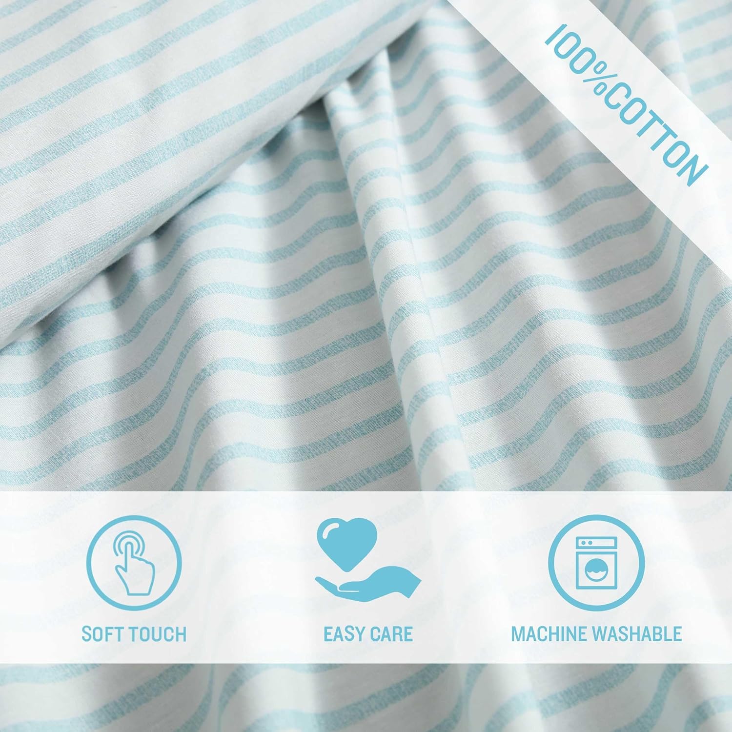 Tommy Bahama - Queen Sheet Set, Cotton Percale Bedding Set, Super Soft, Oeko-Tex Certified (Cool Beach Stripe Turquoise, Queen) - Image 5