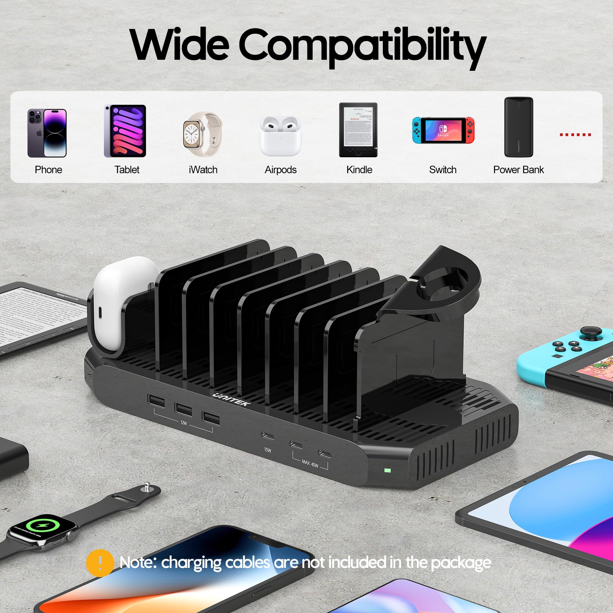 Unitek Estación de carga USB de 6 puertos, carga rápida USB C