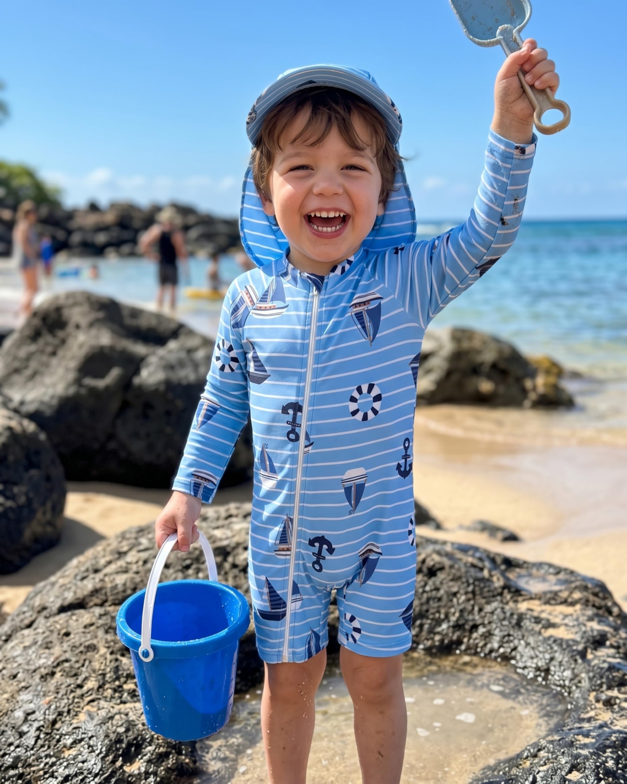 DivingBirds Maillot de bain à manches longues pour bébé garçon avec fermeture éclair diagonale, facile à mettre et à enlever, de 3 mois à 3 ans