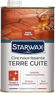 STARWAX - Cire Nourrissante pour Tomettes et Terres Cuites Teinte Rouge - Embellit, Nourrit et Protège - Patine à l'Ancienne - Non Glissant - Formule Anti Tache - Fabriqué en France - 1L - 30m²