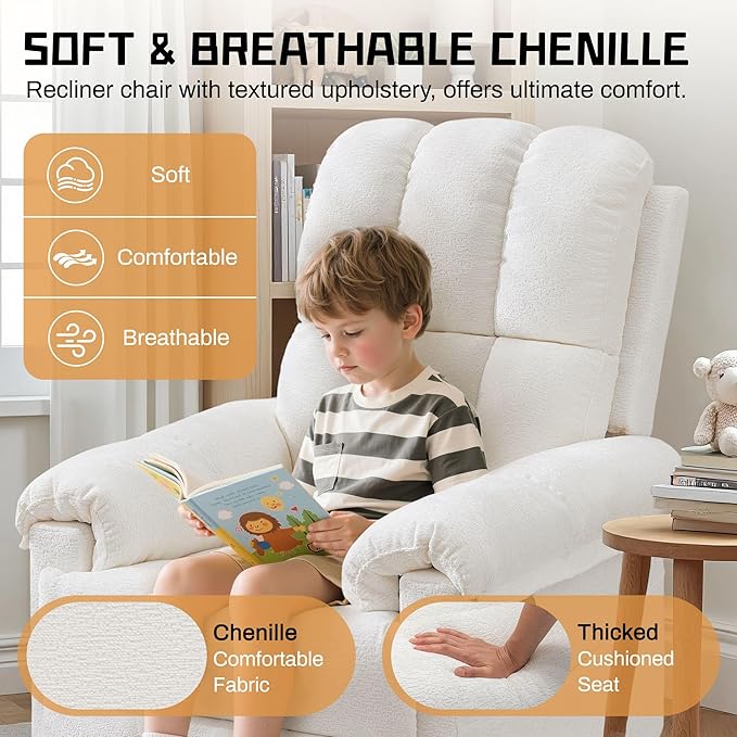 Sillón Reclinable Giratorio Mecedora Beige Chenilla miniatura 7