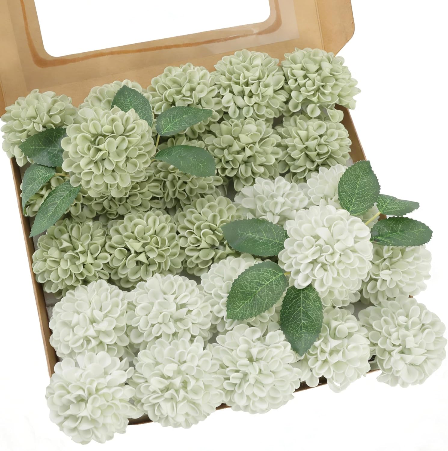 YEEFLORA Artificial Flowers, 25pcs Realistic Artificial Rose for DIY Wedding Bouquets Centerpieces Arrangements, Sage Green Dahlia Flowers with Stem for Bridal Shower Party Home Decorations