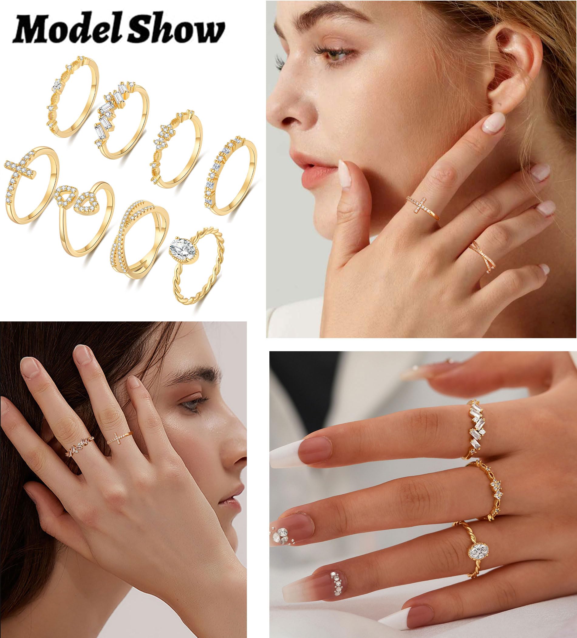 Gold Silver Rings For Women Non Tarnish Gold Plated Stackable Rings Wedding Engagement Bands Dainty 14K Gold Ring Simple Trendy Cubic Zirconia Thumb Stacking Ring Pack Size 4-11