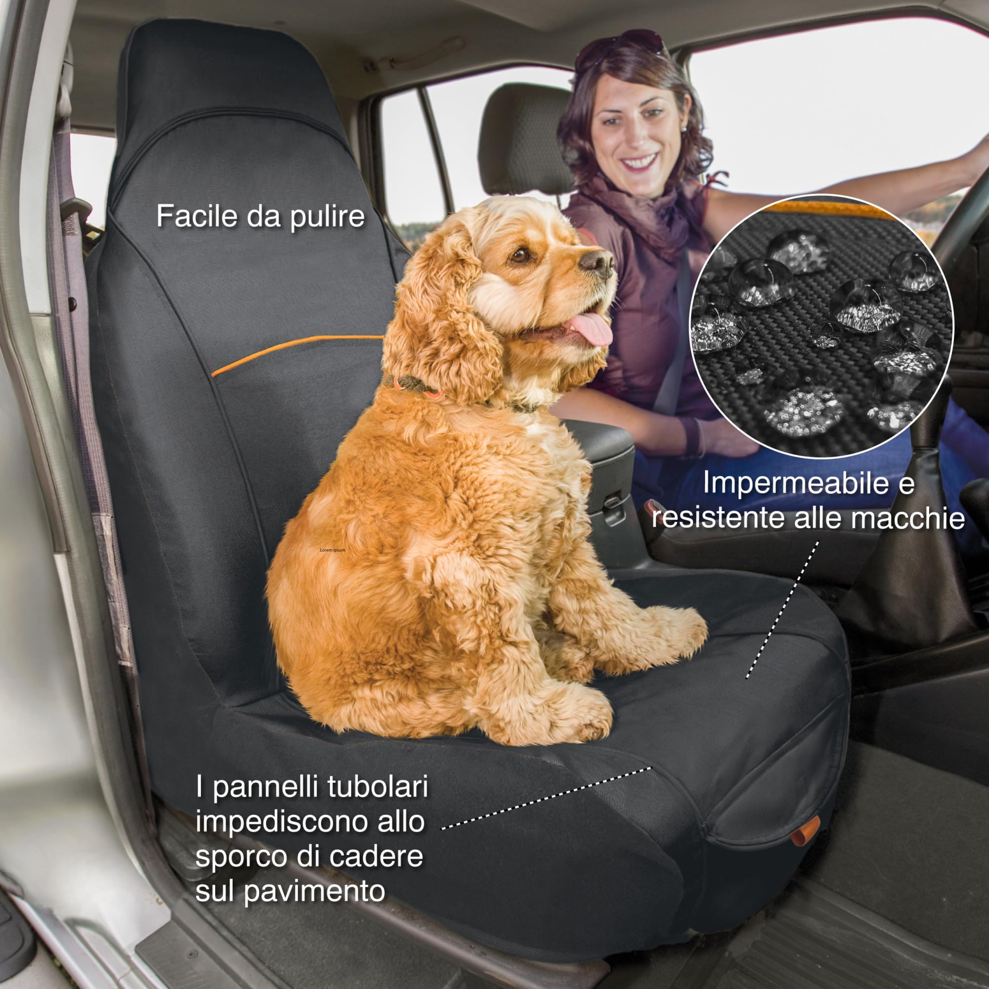 Kurgo Rover - Coprisedile Auto per Cani per Sedile Anteriore con Rivestimento Impermeabile, Cinghie Regolabili, Protezione Antigraffio e Ampia Tasca Portaoggetti