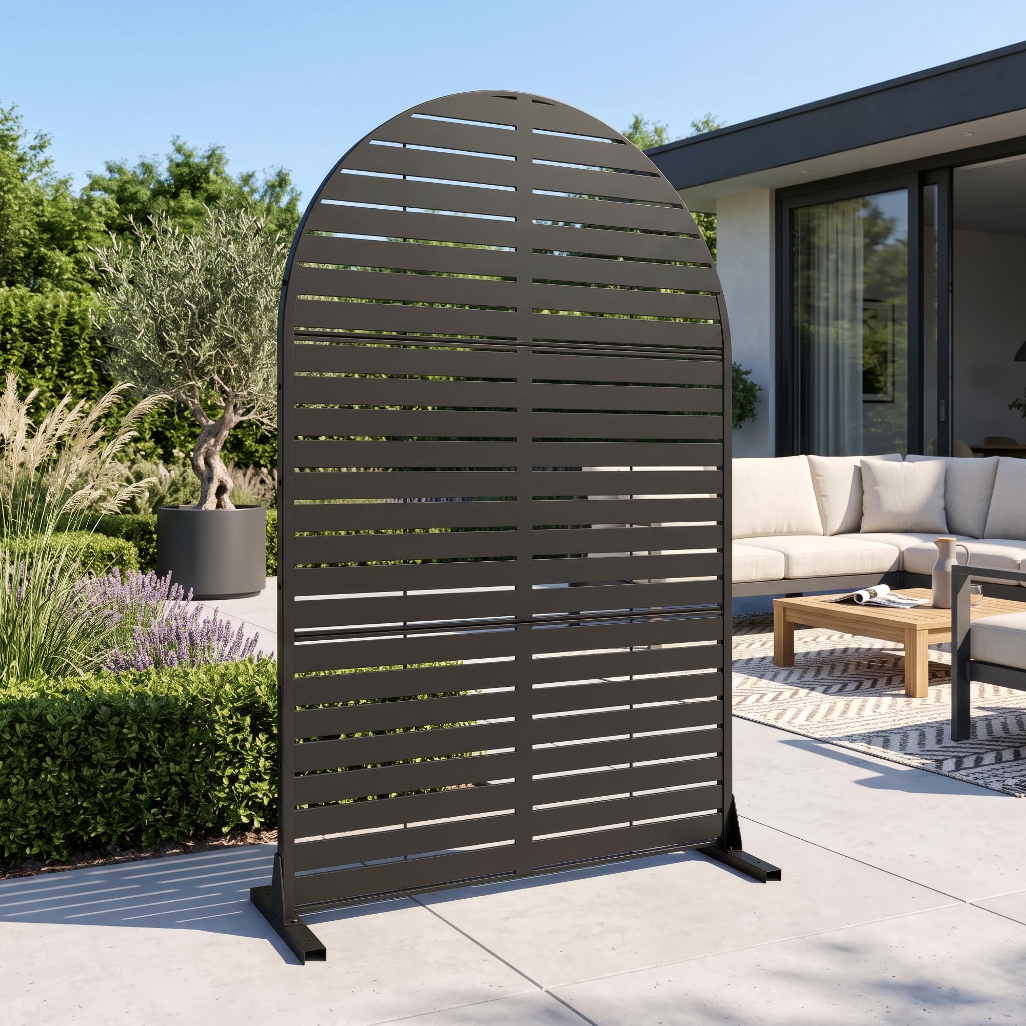 casa.pro Pannello Divisorio Decorativo Acciaio 180 x 120 cm Nero | Paravento Arcuato Zincato Metallo Interno Esterno Giardino Soggiorno Terrazza Frangivista Separé Sole Privacy