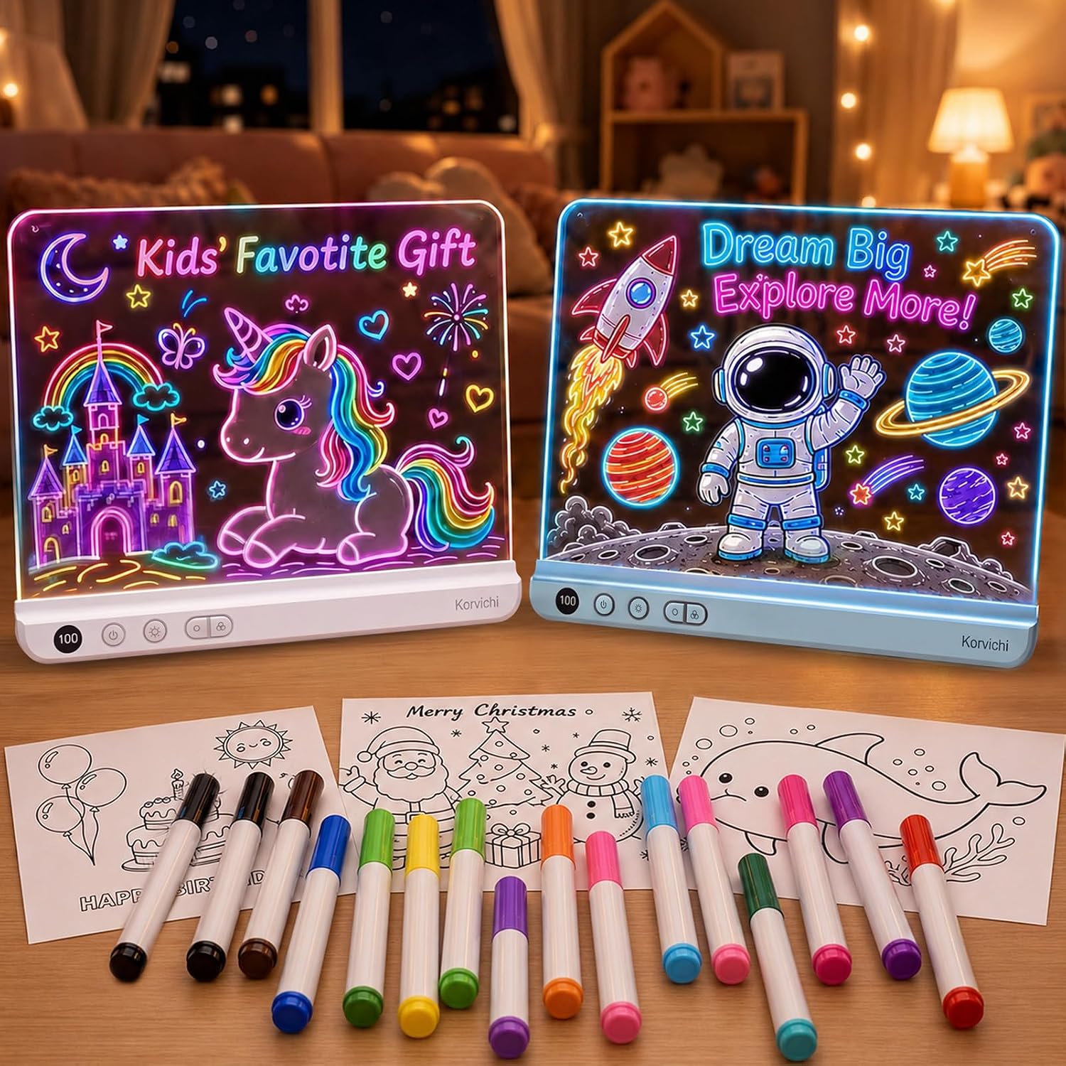 LED Drawing Board for Kids, 16“ Rechargeable Led Note Board with 18 Color Modes, 28H Battery Life Light Up Drawing Pad with 8 Markers & Tracing Book, Christmas Birthday Gifts for Girls Boys Age 3-12