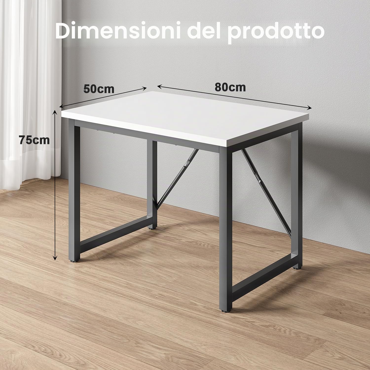 JUMMICO Scrivania 80 x 50 x 75 cm, tavolino piccolo per computer, scrivania per studio, scrivania per computer, piccolo per casa, ufficio, bianco