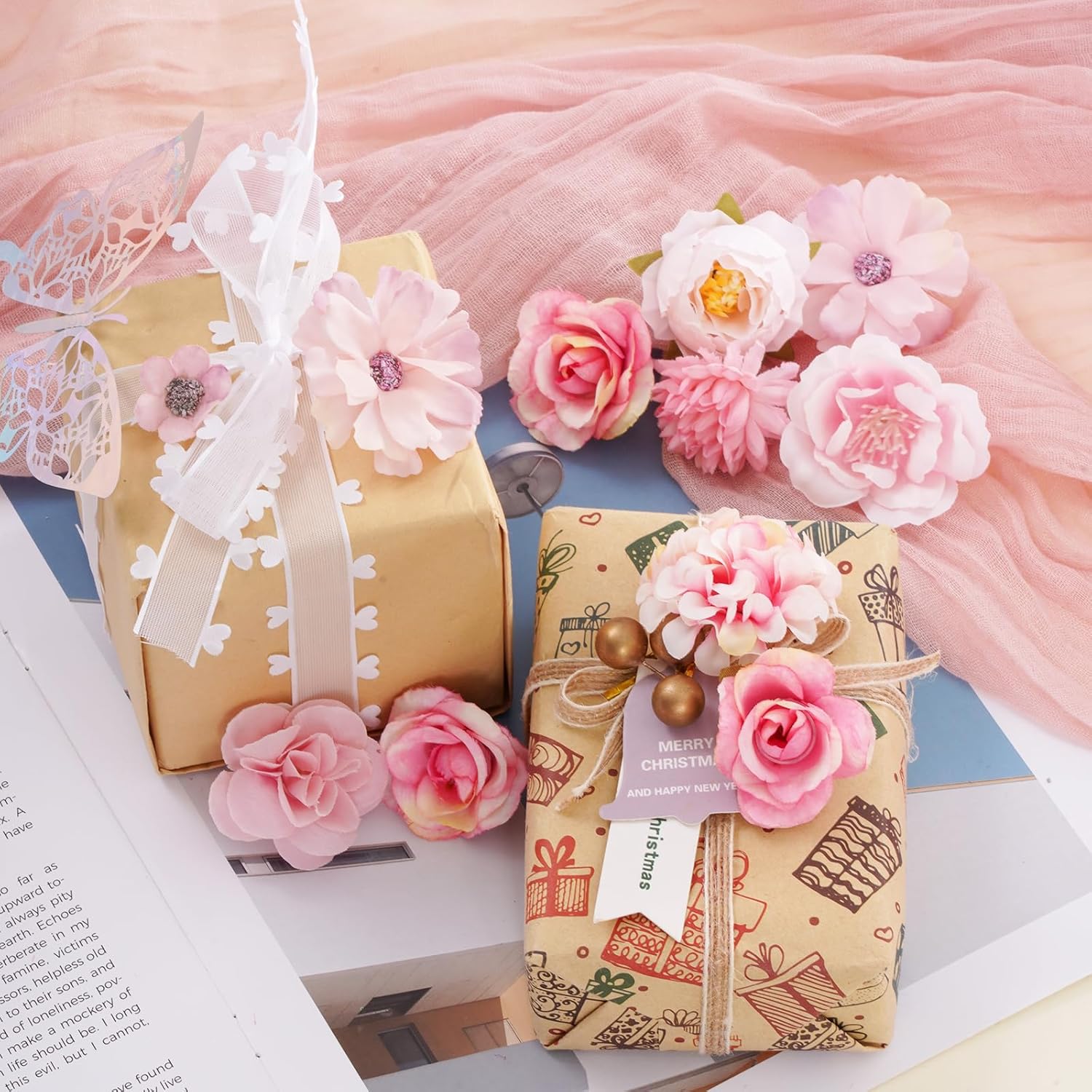 Pink Flowers Heads Mini Fake Pink Flowers Rose Daisy Faux Flowers Bulk for Craft Garland Wedding Party DIY Home Decoration(48pcs) - Image 3