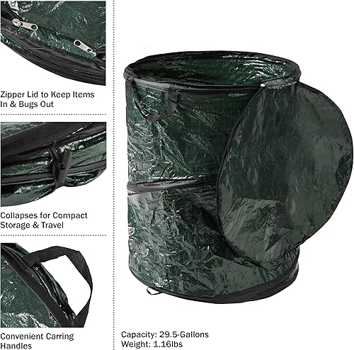 Miniatura 5 de Wakeman Juego de 2 botes de basura plegables para exteriores, de 29.5 galones, para fiestas, residuos de patio o lavandería, accesorios de camping