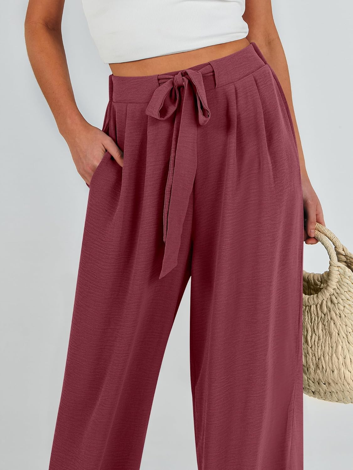 Caracilia Wide Leg Palazzo Pants for Women Summer High Waist Flowy Loose Casual Lounge Trousers Beach Travel Vacation Clothes - Image 3