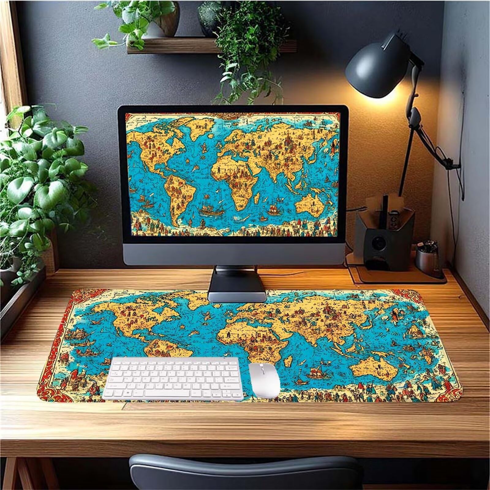 Alfombrilla Ratón Mapa del Mundo Alfombrilla Ratón XXL 1400x600x3mm Mouse Pad Resiste Salpicaduras, Extendida de Gran Tamaño con Bordes Cosidos, Mejora la Precisión y la Velocidad, Duradera y-429