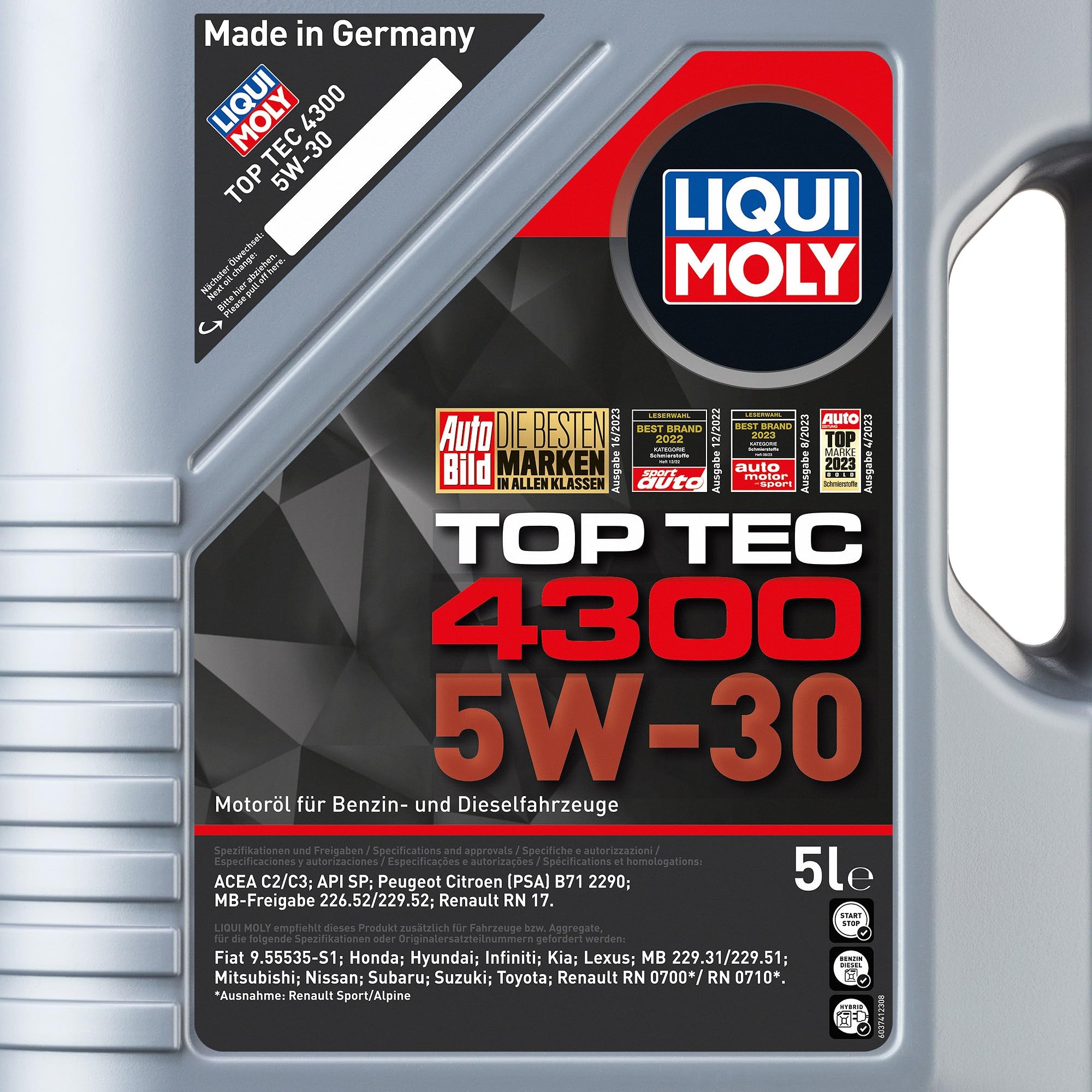 2x 5 L = 10 LITER LIQUI MOLY TOP TEC 4300 5W-30 MOTOR-ÖL MOTOREN-ÖL 31770742