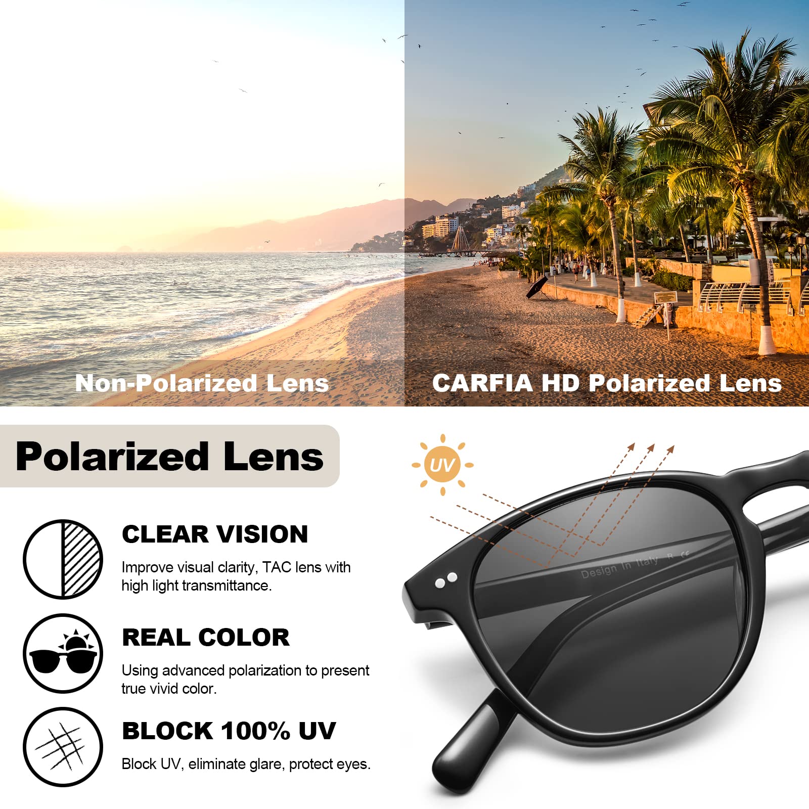 CARFIA Kleine Polarisierte Damen Sonnenbrille mit Brillenetui Vintage Acetatrahmen für Schmale Gesicht Jugendliche