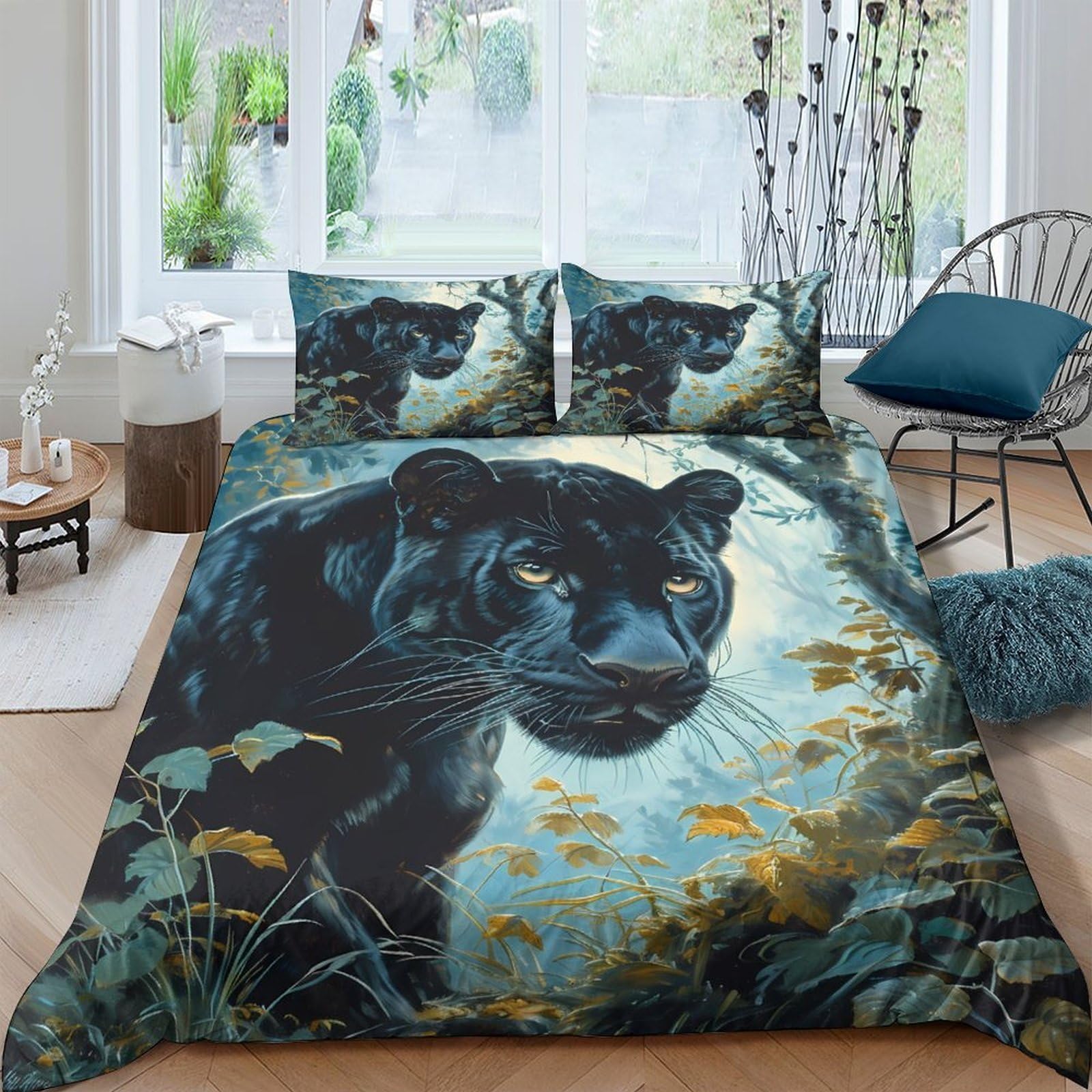 Ctjqhvkz Style-2 3D Printed Black Panther Fitted Sheet Microfiber Soft Animal Forest Bed Cover For Bedroom Guest Room Dorm Mattress Protection Single（135X200cm）