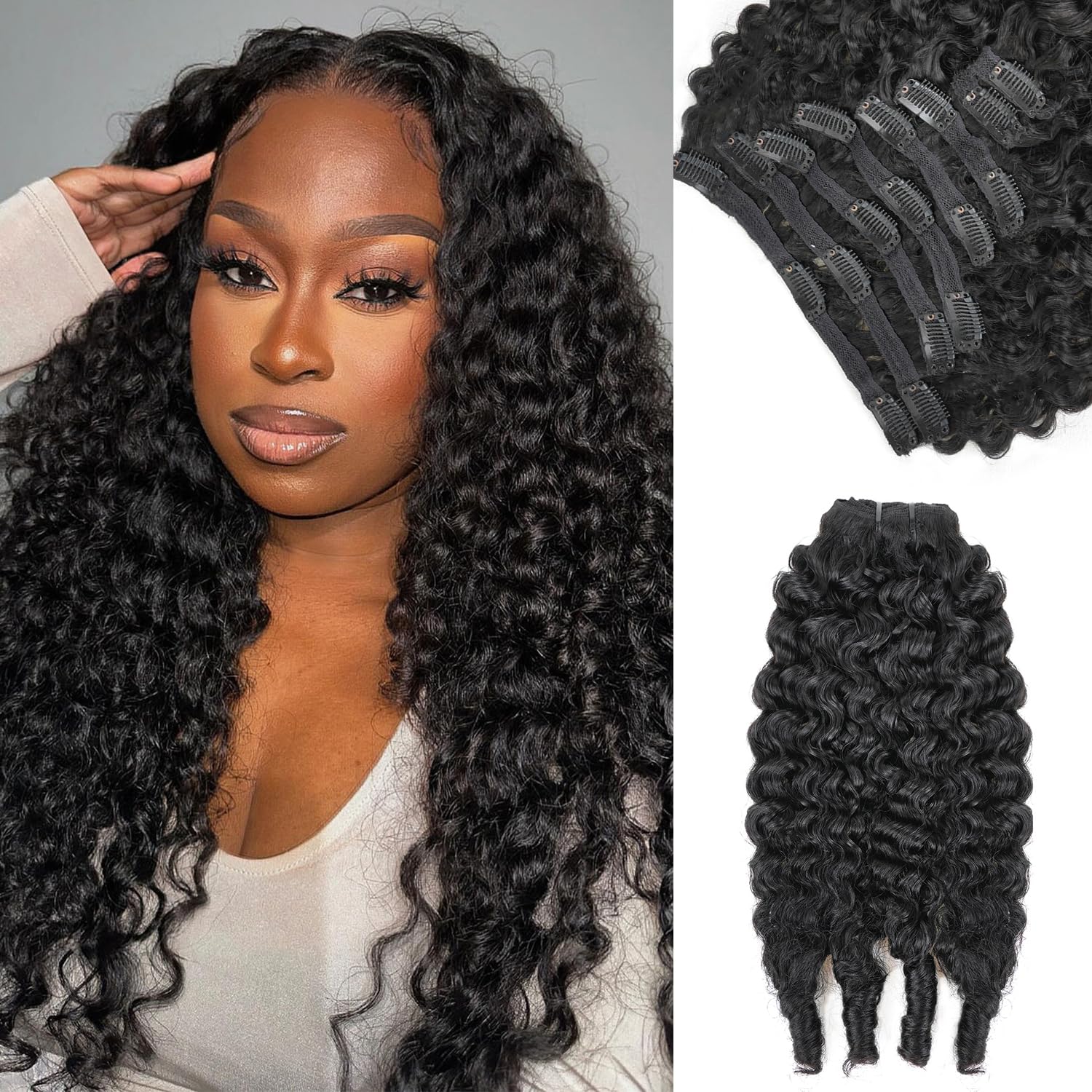 Burmese Curly Clip-In Human Hair Extensions 8pcs 120g 20 Inch 8pcs Afro Curly Glueless Clip In Human Hair Extensions For  main image 3