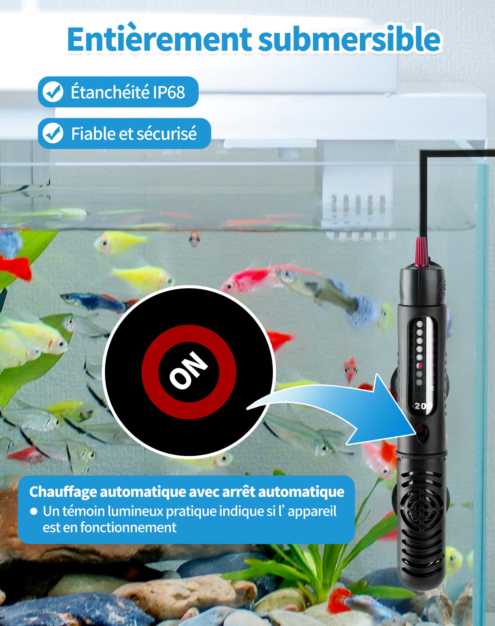 LAOYE Chauffage d'Aquarium 25W Chauffage Aquarium 30L Résistance Aquarium avec Thermostat 20-34℃ Température Réglable Chauffe-Aquarium avec Ventouse Chauffage pour Aquarium de Poissons et de Tortues - 4