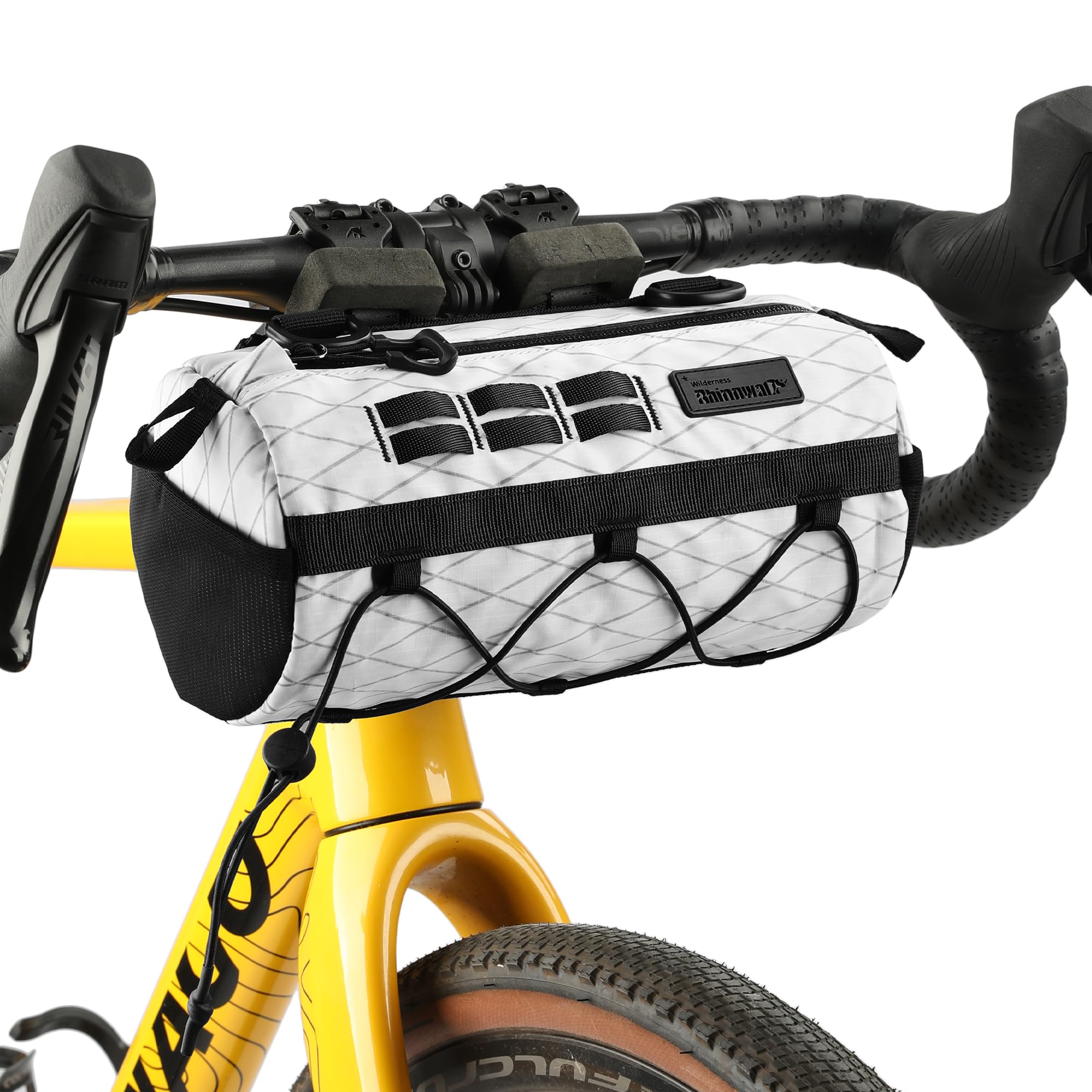 Rhinowalk Bike Handlebar Bag 2.8L Waterproof Front Tube Bag for Road, Gravel, and Mountain Bikes, Cylindrical EVA Frame Pack with Shoulder Strap (White)