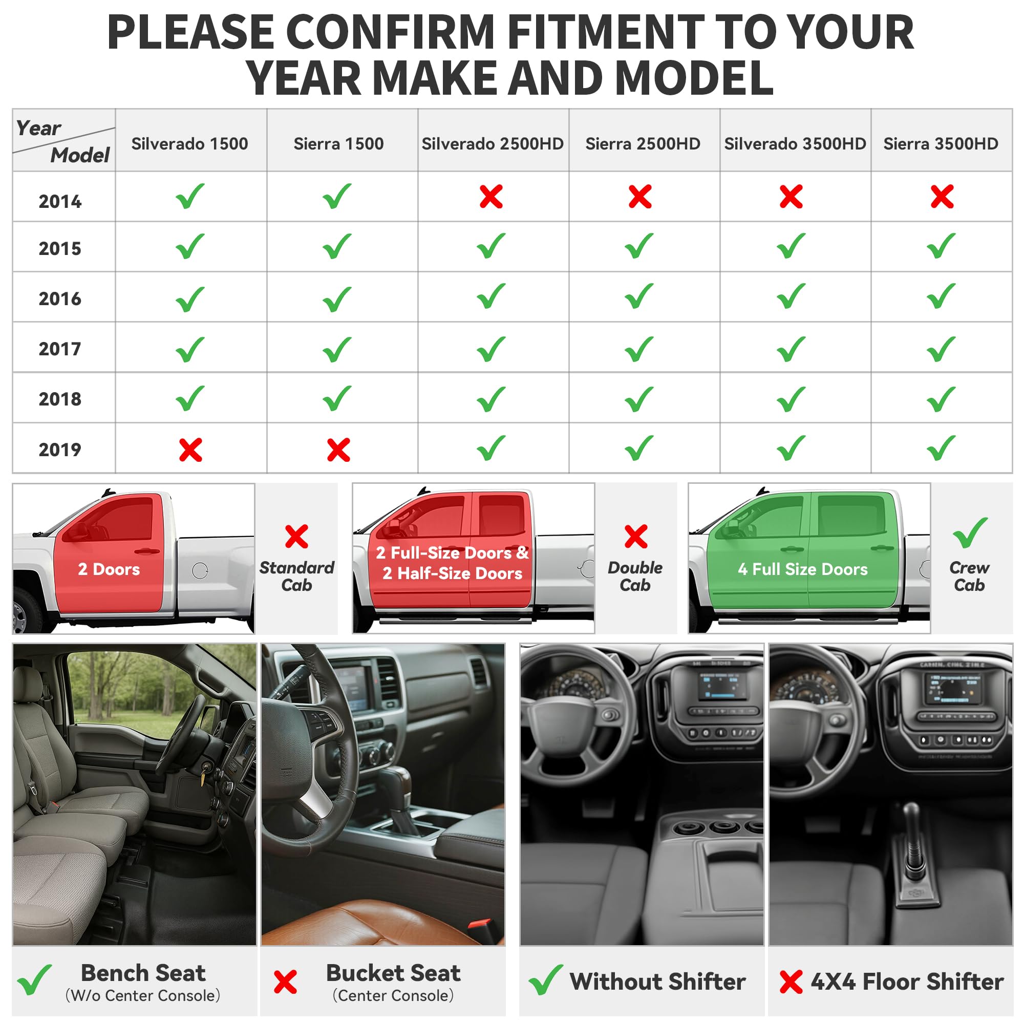 YITAMOTOR Floor Mats Compatible with 2014-2018 Silverado Sierra 1500 2015-2019 2500HD 3500HD Crew Cab with 1st Row Bench — view 2