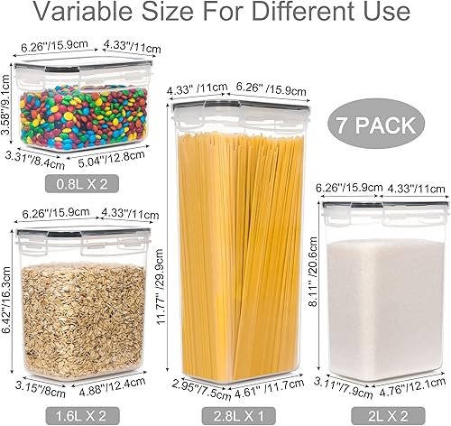 Miniatura 2 de Recipientes herméticos de almacenamiento de alimentos con tapas, 7 recipientes de cocina sin BPA para espaguetis, pasta, alimentos secos, harina y