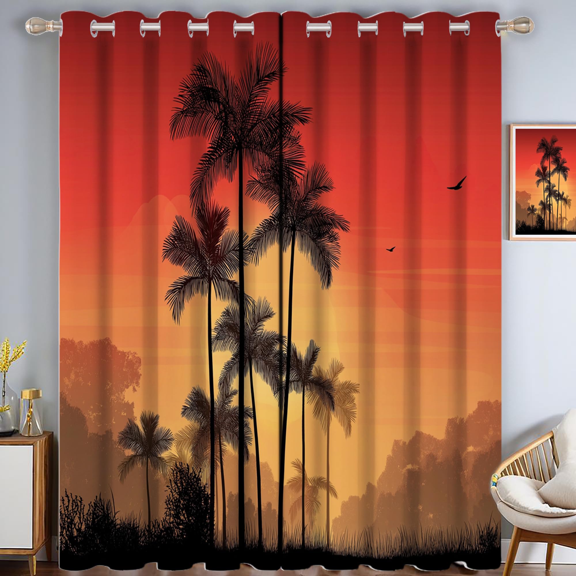 Rideaux occultants thermiques palmiers orange 117x137 maison cuisine