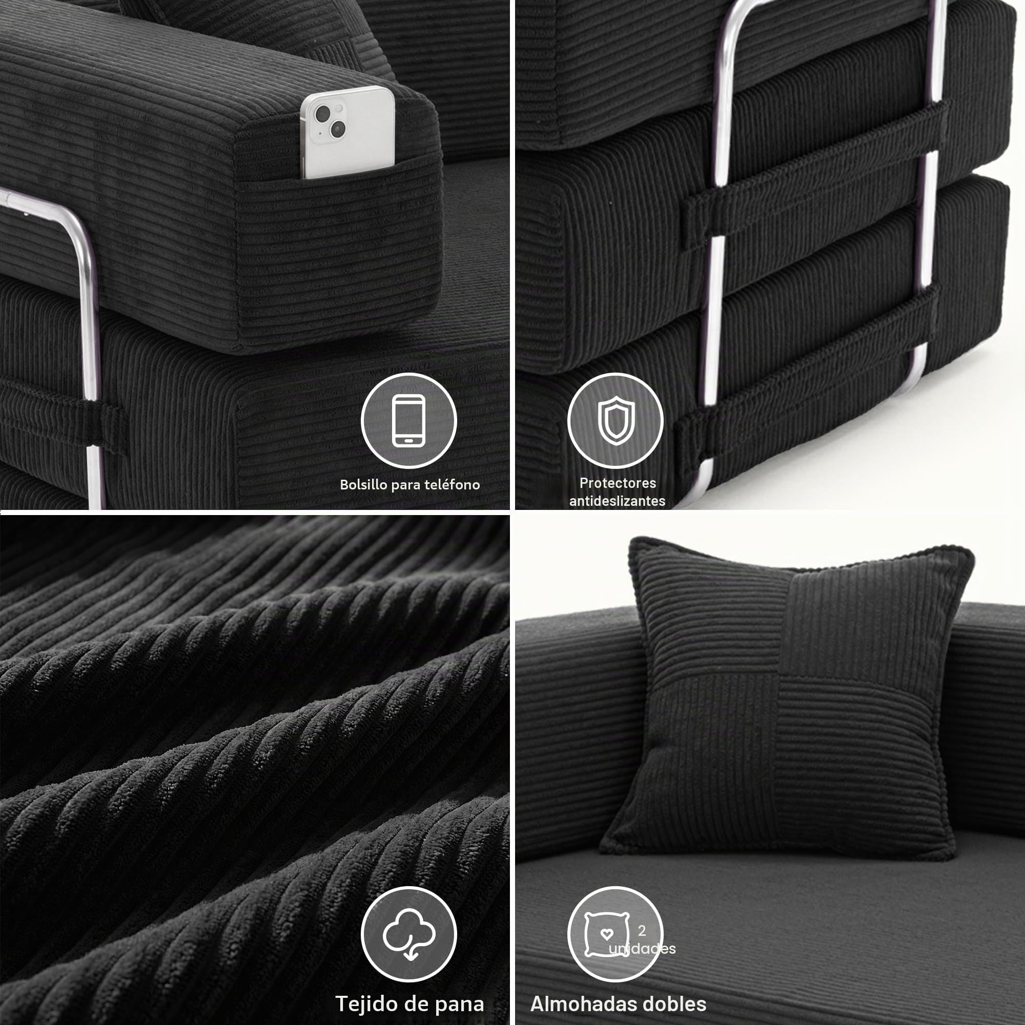 YINIX Sofá Cama 3 Plazas de 200cm, Sofá de Suelo Modular de Pana (Sin Montaje), Sofá Nube Plegable Sin Estructura, Funda Lavable, Cama de Invitados