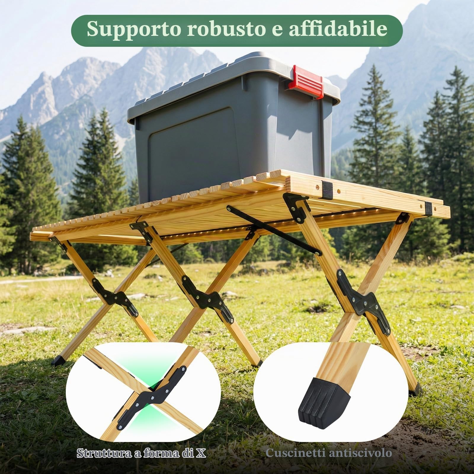 SOARS Tavolo da Campeggio Pieghevole 4-6 Posti, Tavolino Picnic con Piano Arrotolabile in Legno, Tavolo da Esterno Salvaspazio, con Borsa Trasporto, da Giardino, BBQ, Parco, 122 x 60 cm (Naturale)