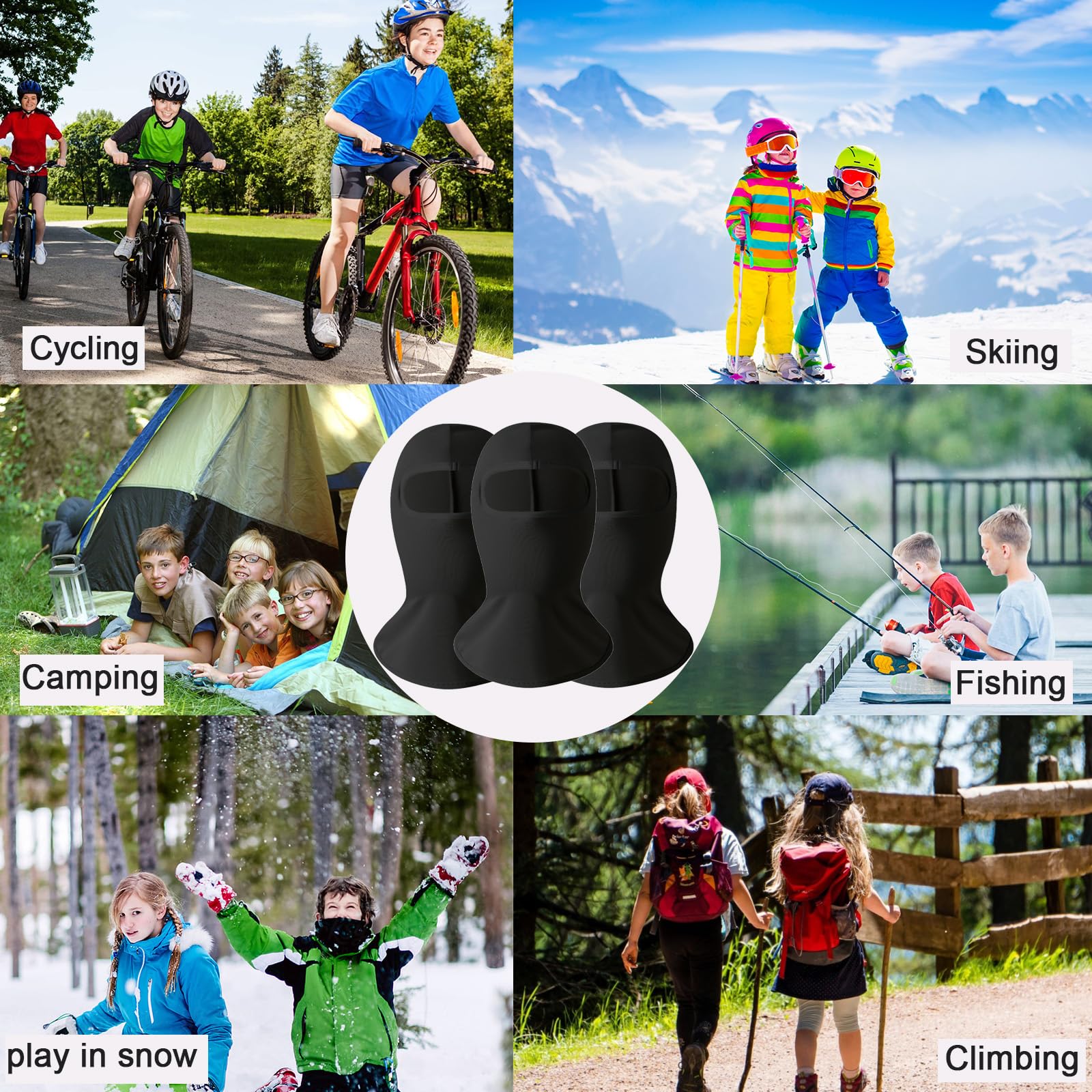 3 Piezas Pasamontañas para niños, Multifuncional Prueba de Viento Ajustable Máscara De Esquí Ciclismo, Pasamontañas Térmico de Invierno Niños