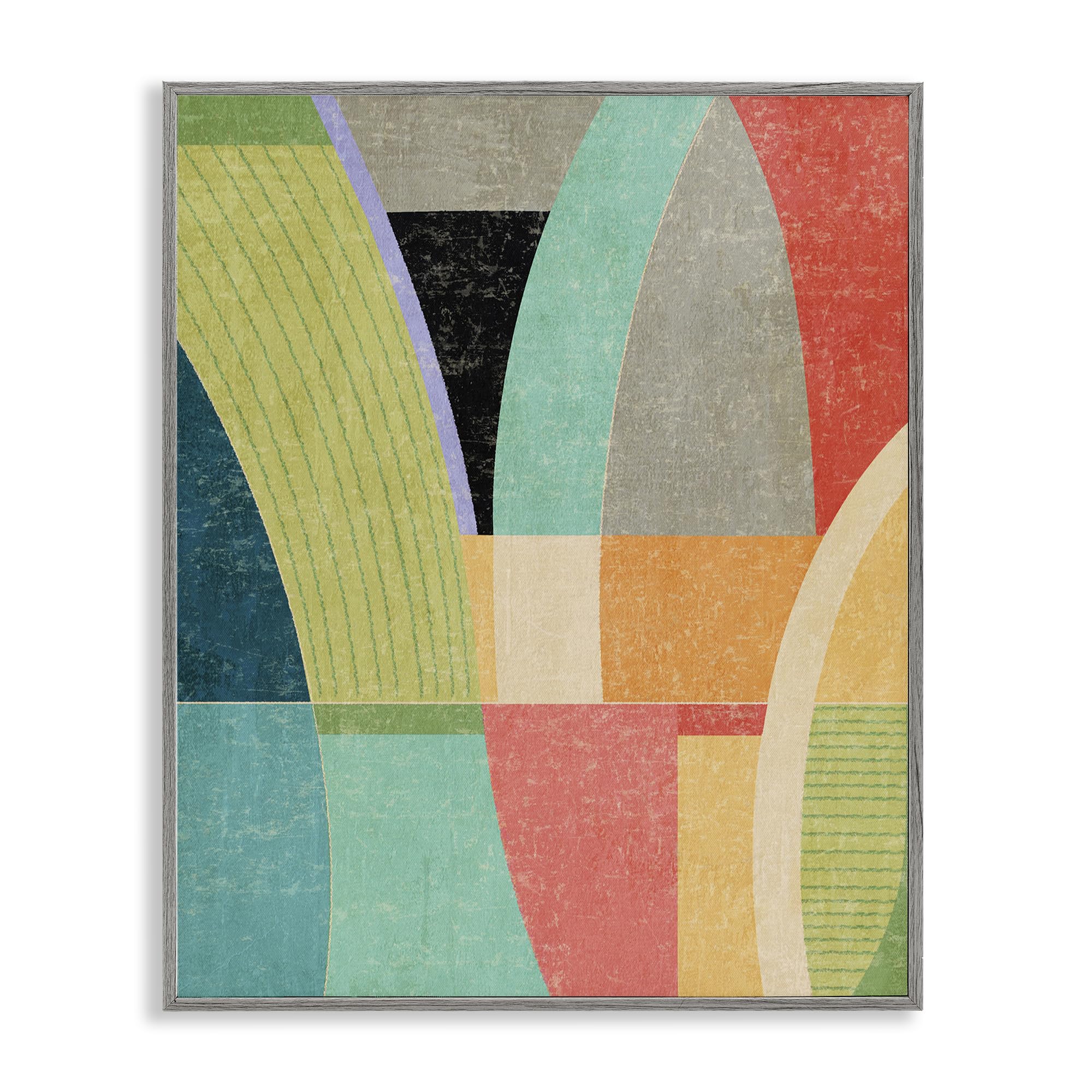 Stupell Industries Farmhouse Gray (Textured) 'Retro Geometric Archways'| Framed Giclee Art