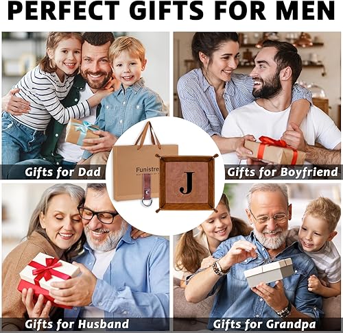 Miniatura 7 de Funistree Regalos para hombres, papá, marido, Navidad, cumpleaños de hija, hijo, esposa, bandeja de valet de piel sintética con monograma y llavero,