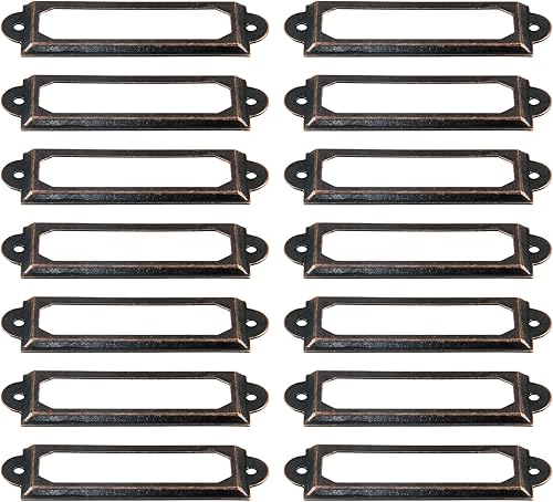 60 soportes de etiquetas de metal, etiquetas de biblioteca de metal retro de bronce rojo, soporte para marcos de etiquetas para cajones de archivos,