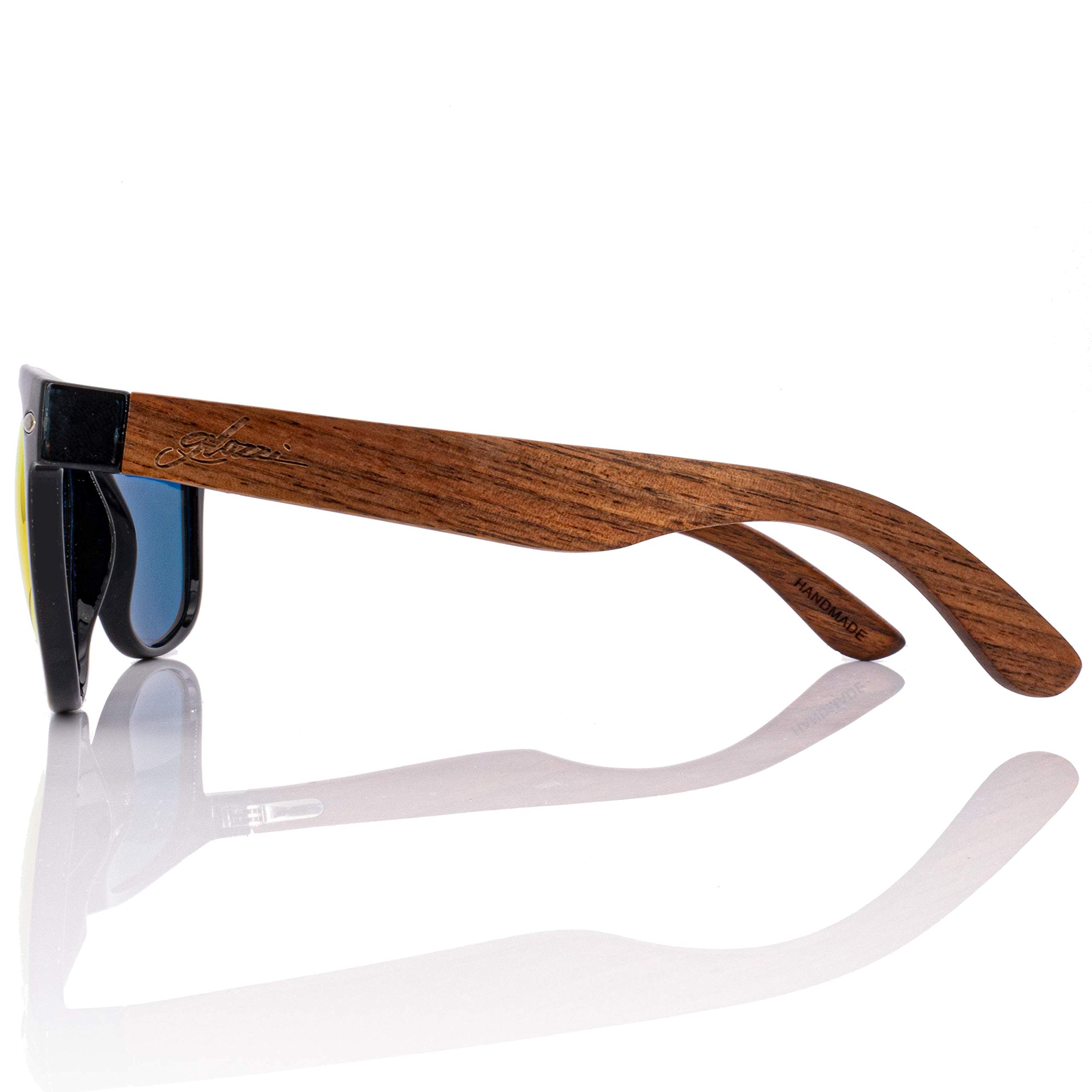 Occhiali da Sole Legno di Noce per Uomo e Donna con Lenti Polarizzate UV400 Aste in Legno e Custodia in Sughero