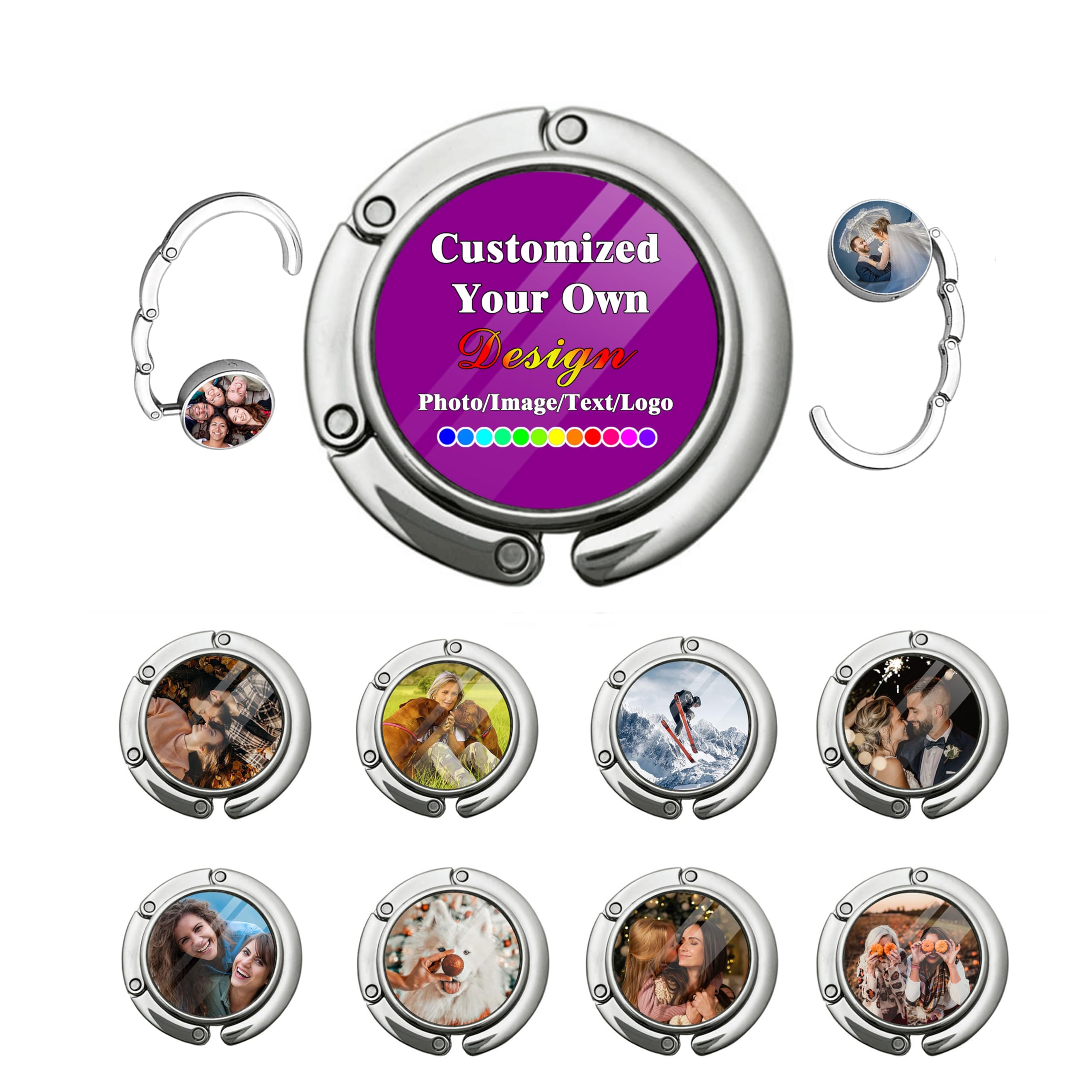 TYXLANOR Personalize Purse Hook Custom Design with Name Monogram Logo Text Customized Bag Hooks Hanger for Table or Desk Gift for Mother Girlfriend