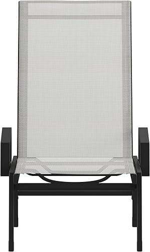 Miniatura 7 de EMMA + OLIVER Braelin - Tumbona ajustable para patio, asiento de textileno gris, 5 posiciones reclinables, marco de metal, para todo tipo de clima