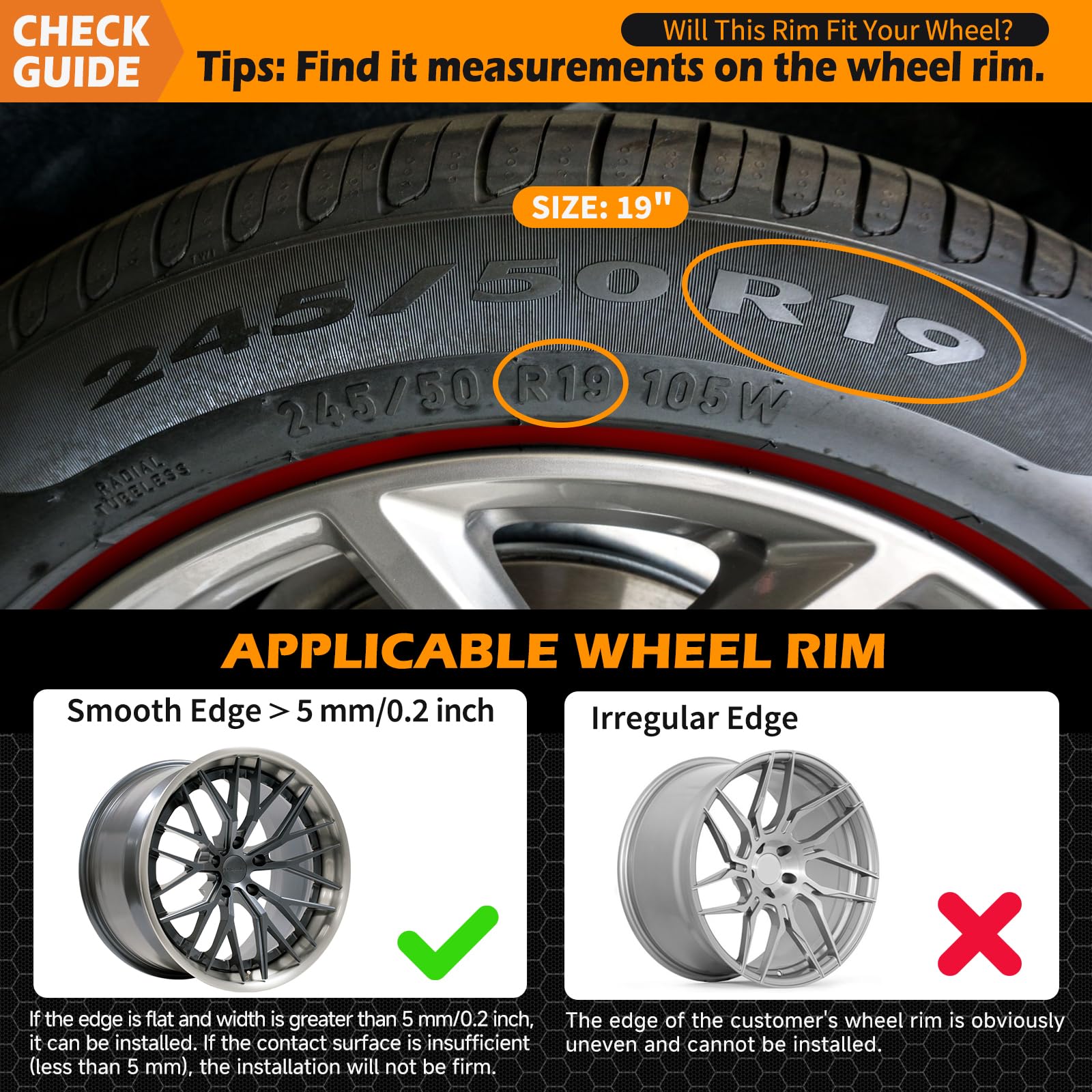 Wheel Rim Protector Set of 4, 19 Inch Alloy Rim Guards for Car Rims Compatible with Tesla Model Y 3 Honda CRV Toyota Camry Ford Mustang Mach-E Nissan Hyundai Audi A4 A6 Mazda CX-90 Lexus RX