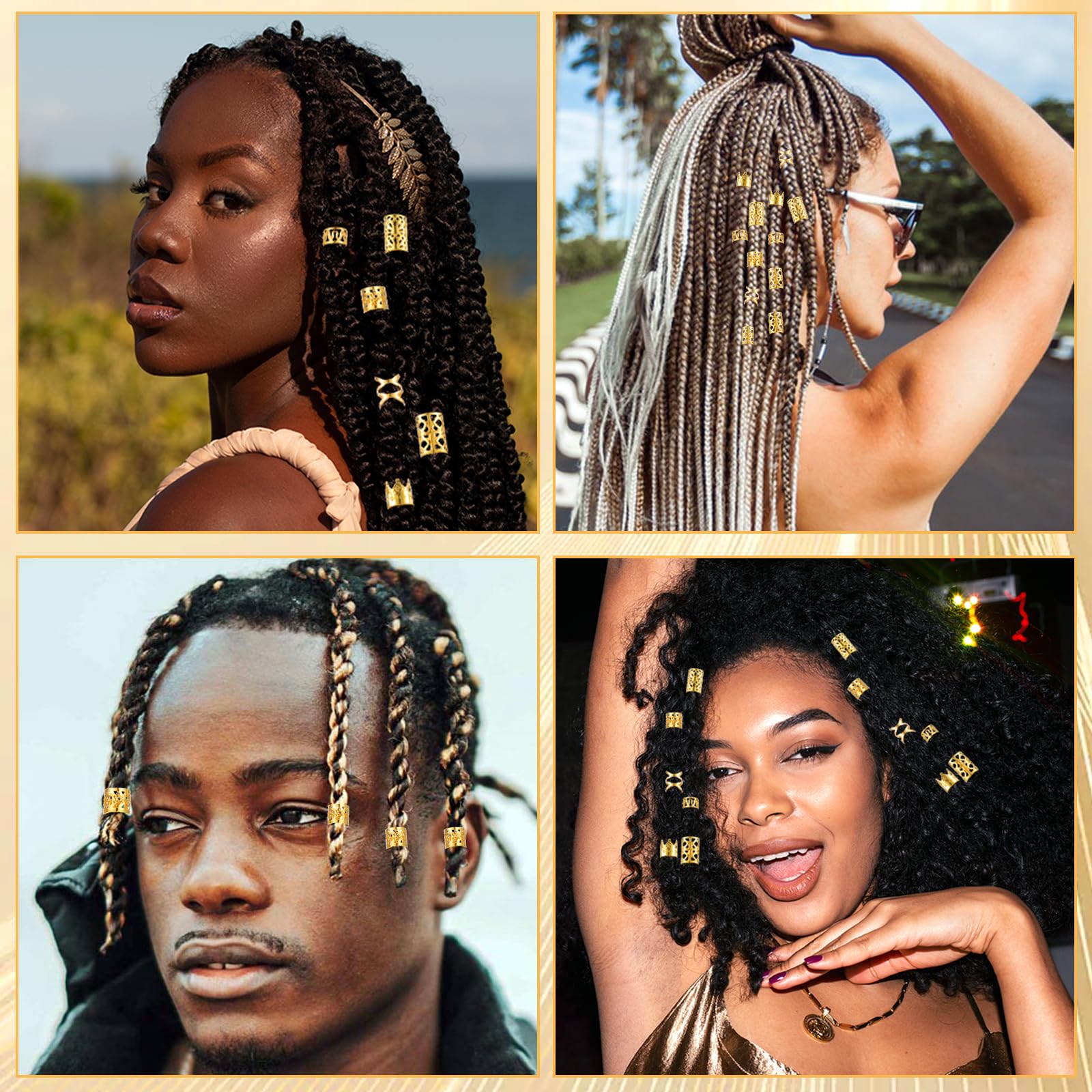 Tyqour 120Pcs Gold Cuffs Adjustable Charms Metal Jewelry Rings Dreadlock Braid Accessories for Women Men Hair Braids Decoration Party Music Festival - Image 3