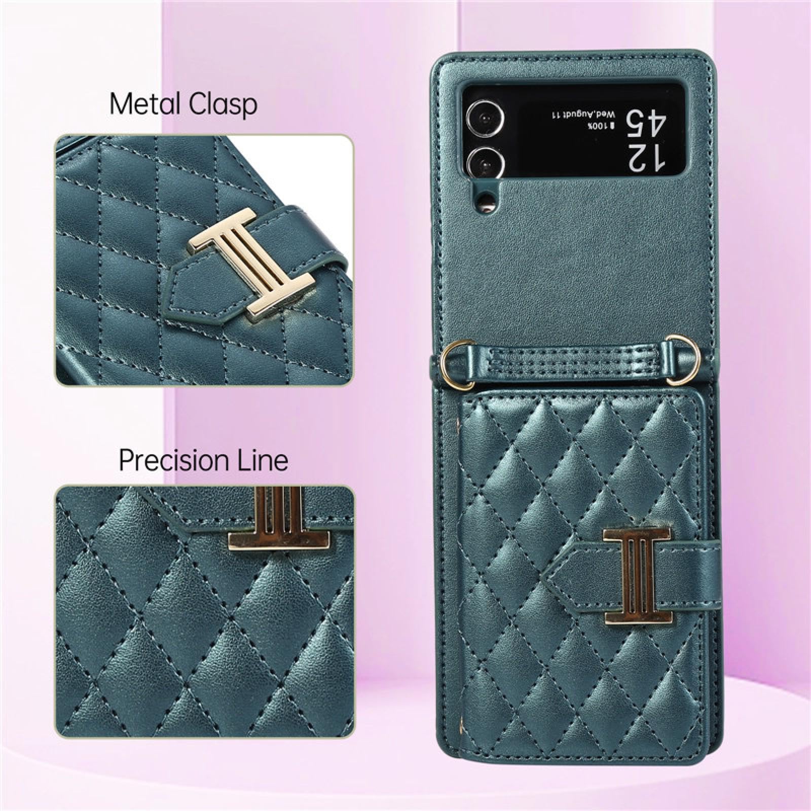 Do Samsung Z Flip 3 Wrist Rope Leather Wallet Card Phone Case Crossbody Lanyard Cover (Do Samsung Z Flip 3/czarny)