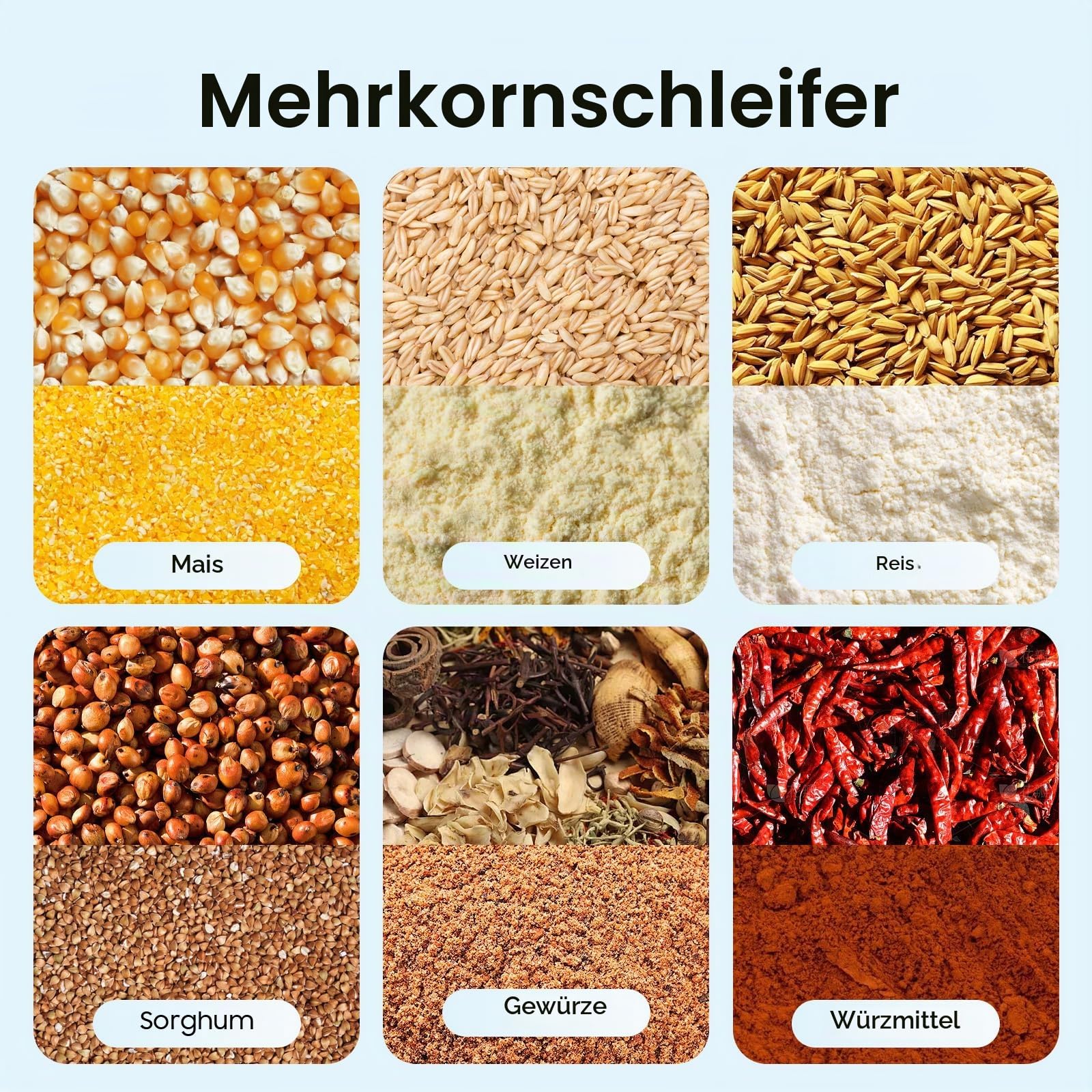 25L Elektrische Getreidemühle Mühle Landwirtschaft Getreide Mühle Maschine 5 Größen Grinder Siebe 1 Schraubenschlüssel eignet Mahlen Feldfrüchten Trockene Körner, Fütterung Nutztieren usw
