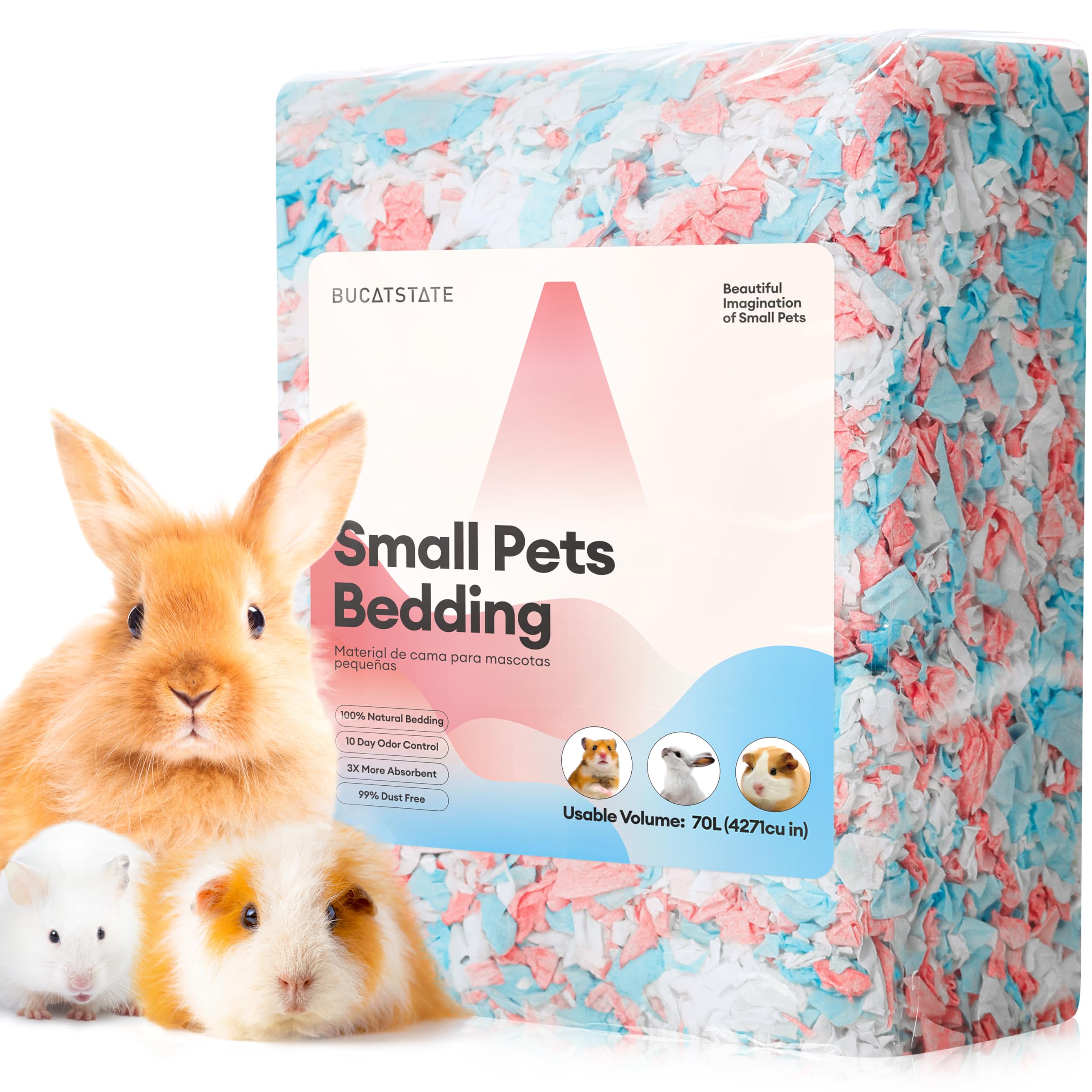 BUCATSTATE Hamster Bedding 70L, 99% Dust-Free and Odor Control Guinea Pig Bedding, Natural Paper Rabbit Bedding for Cages Rat Syrian Dwarf Hamster Hedgehog (Confetti)