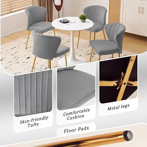 Miniatura 6 de Juego de 2 sillas de comedor de terciopelo, modernas sillas tapizadas con patas de metal dorado para comedor, cocina, tocador y patio (gris)