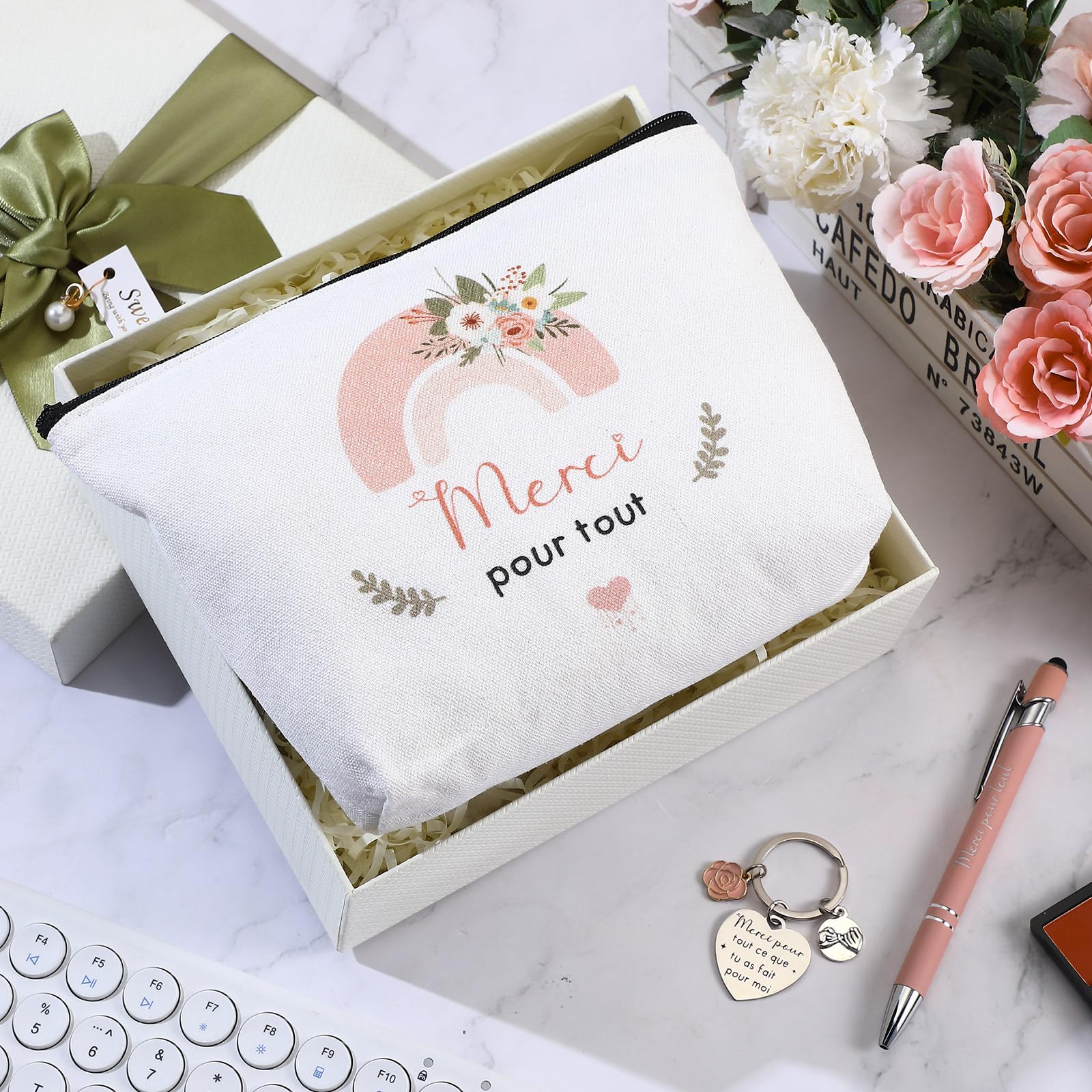 Coffret Cadeau Pour Grand-mère - Sac En Coton, Pendentif Bois, Porte-clés, Stylo, Enveloppe - Parfait Noël, Anniversaire, Fête Des Mères