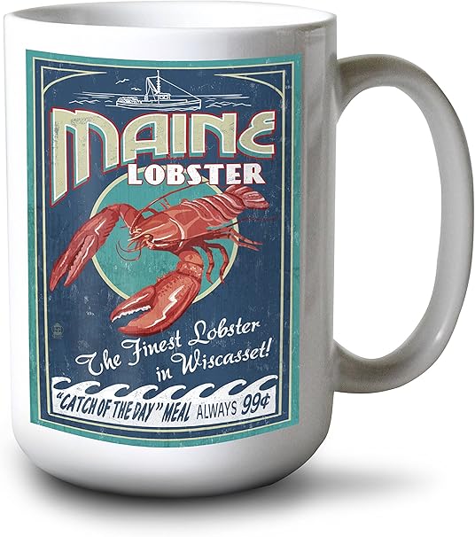 Wiscasset, Maine, Lobster Vintage Sign (15oz White Ceramic