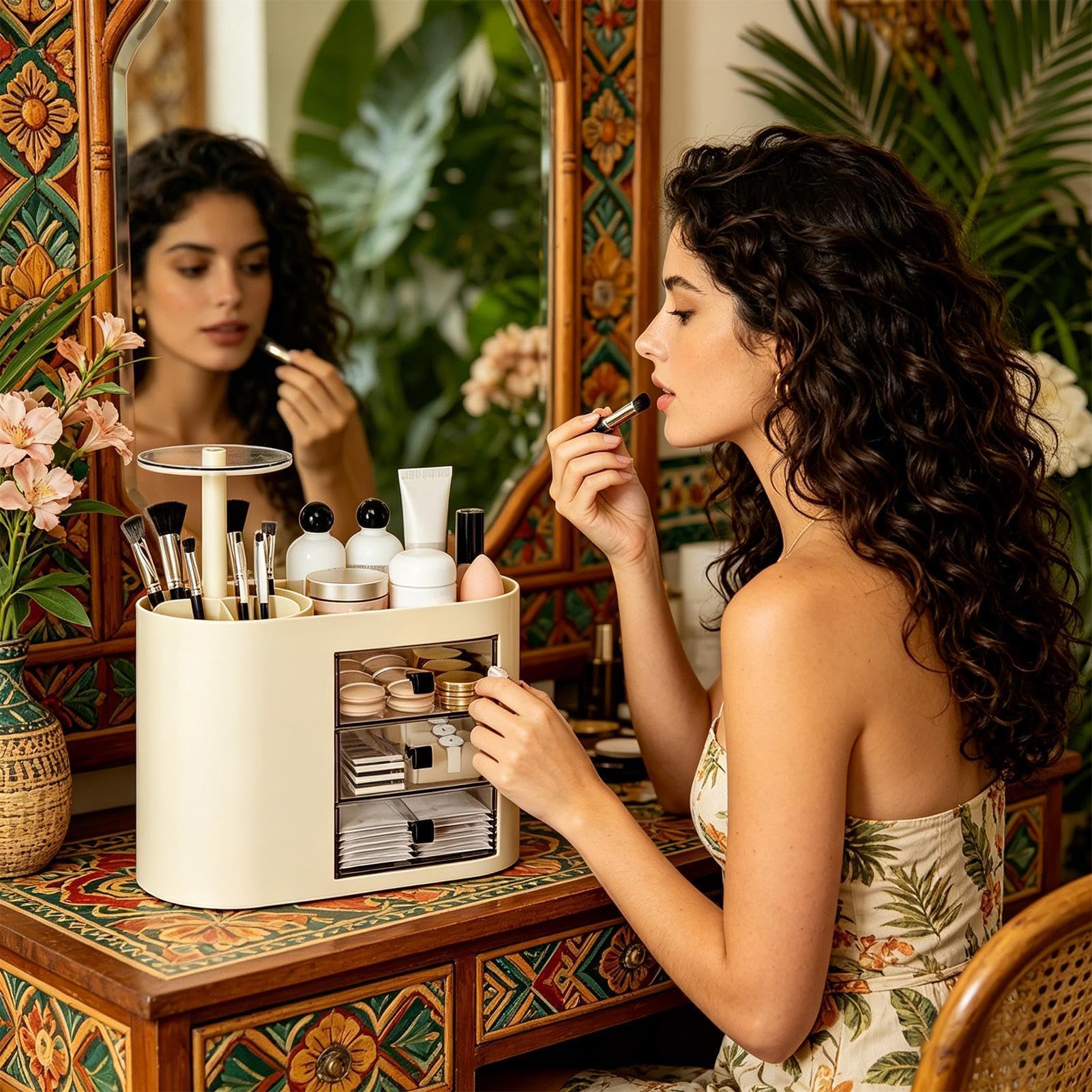 Organizador Cosmético con 3 Cajones de Gran Capacidad | Organizador Maquillaje Para Encimera Baño Para Perfume Brocha Pintalabios Cuidado De La Piel Baño Dormitorio Escritorio
