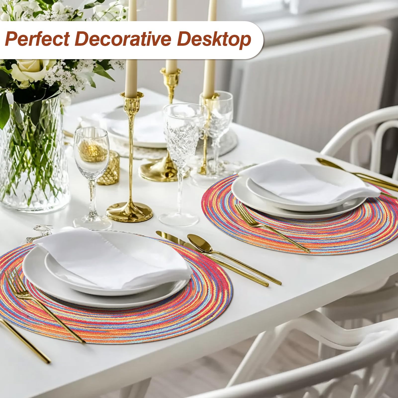 HEYOMART Round Placemats and Coasters Set of 6 - Image 2