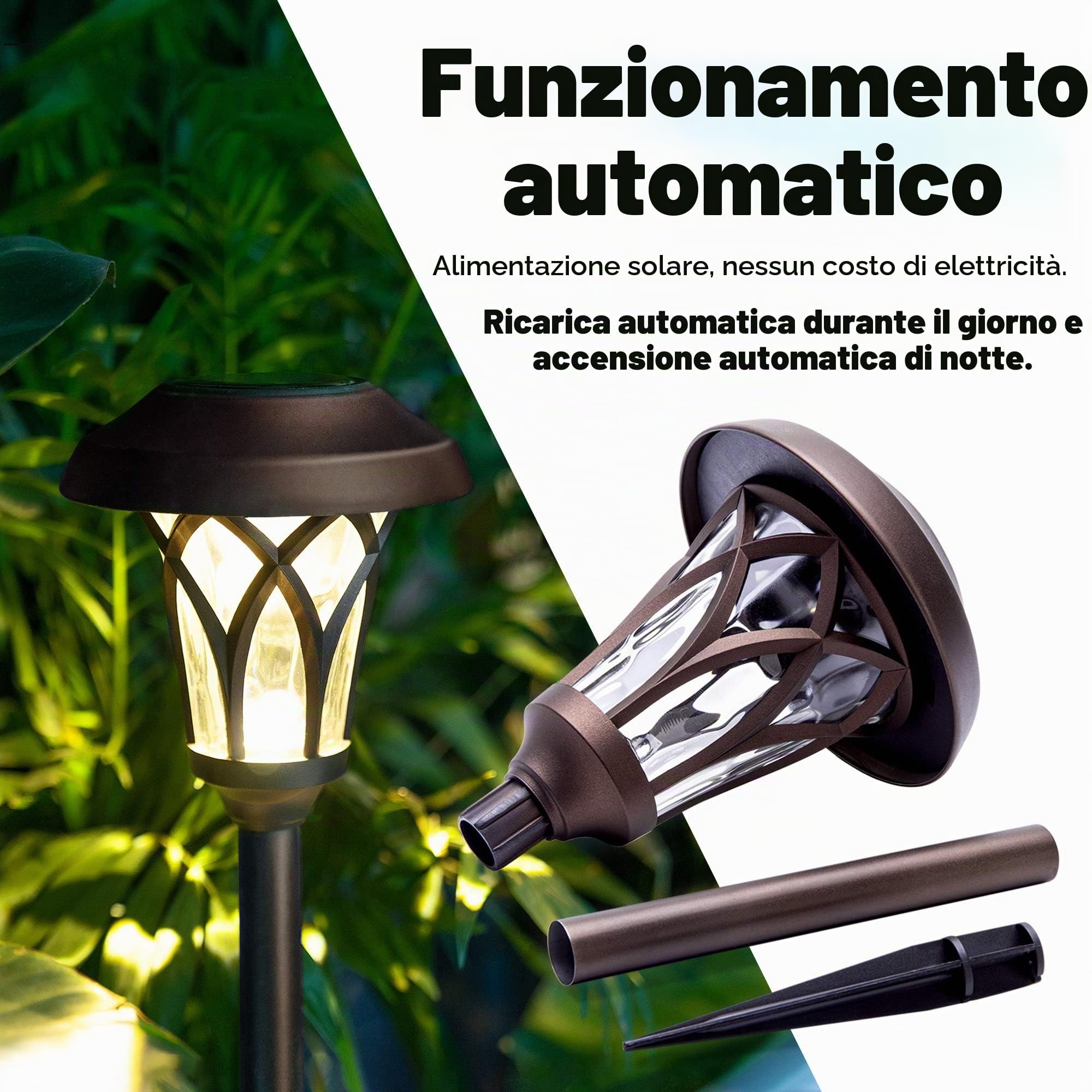 GIGALUMI Lampada Solare da Giardino a 6 pezzi Luce da percorso a LED per esterni Illuminazione ad alto lume Percorso luminoso
