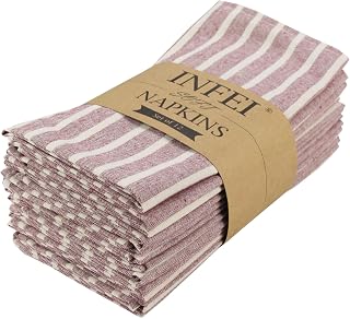Broad Striped Cotton Blended Dinner Cloth Napkins - Set of 12 (17 x 17 inches) - for Xmas Parties Events & Home Use (Rust Red)