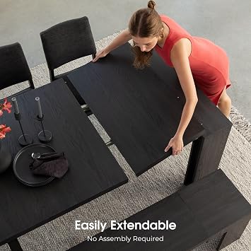 Transformer Table - Solid Wood Extendable Dining Table, Seats 2-12, Expandable Dining Room Table, Space-Saving Furniture, Kitchen and Dining Room Furniture (Black, Table + 2 Benches)
